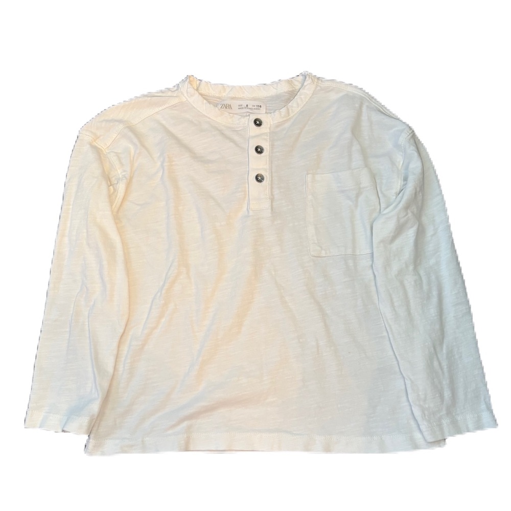 Zara Kids White Long Sleeve Henley Shirt - Size 6
